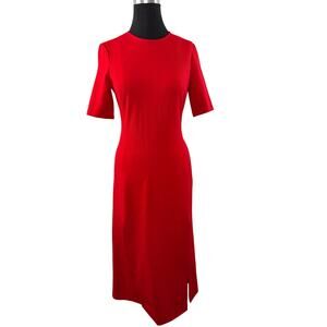 ZARA Red Bodycon Dress Crew Neck Double Slit Short Sleeve 2636 703 Size Small S